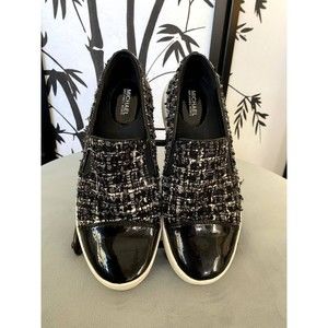 Michael Kors Tia Slip-On Platform Sneaker - Black/Silver Tweed - Sz 7.5 EUC!